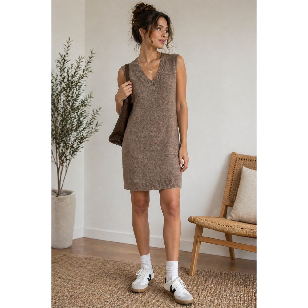 Old Navy V-Neck Sweater Vestโ Dress Brown Knit Size Large NWT Coastal Preppy